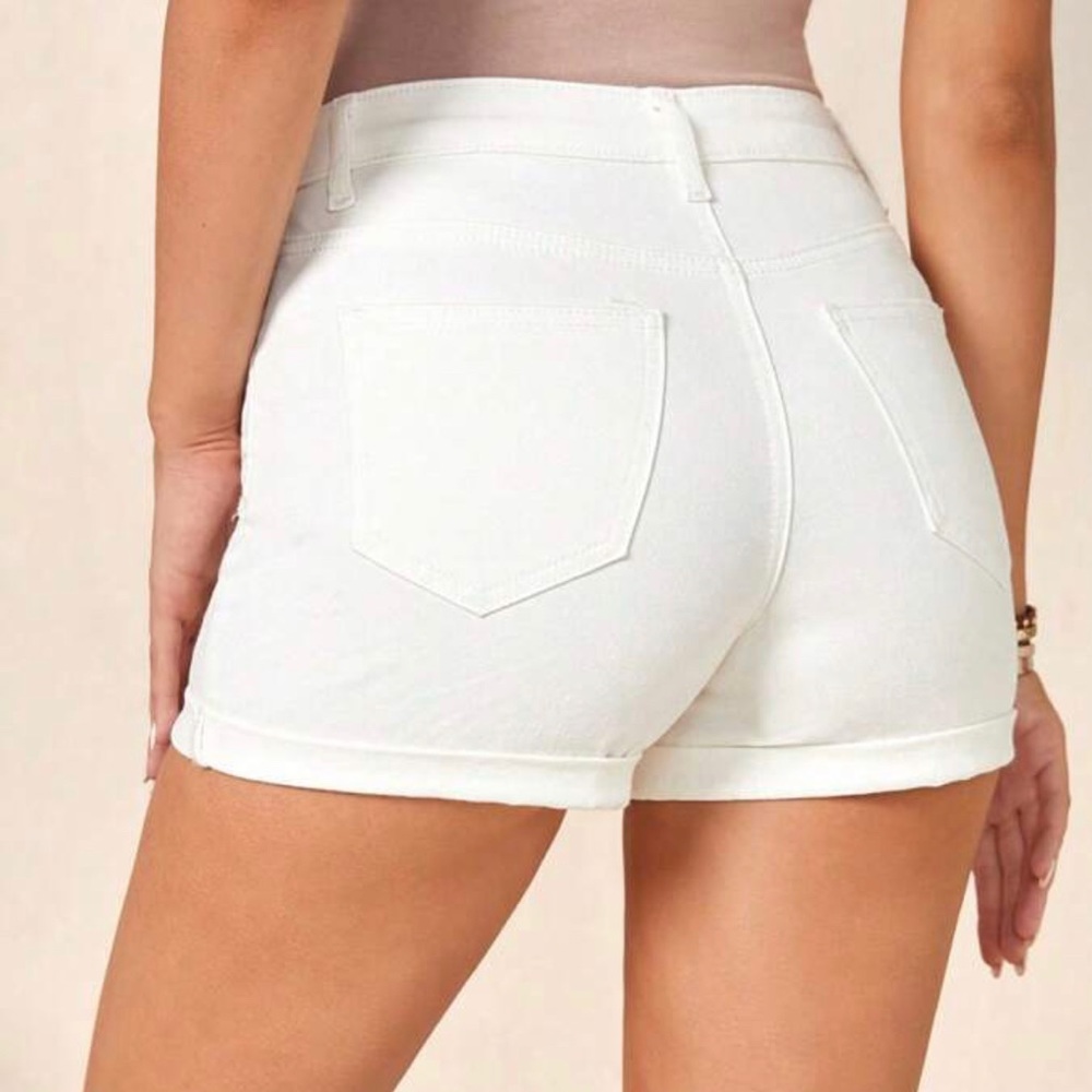 SHEIN Solid Roll Up Hem Denim Shorts